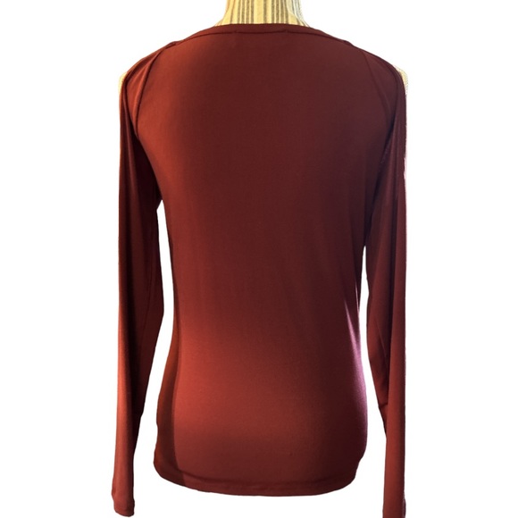 Michael Kors Off Shoulder Gold Chain Link Strap Burgundy Red Top, Size XS - Picture 2 of 3